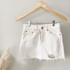 Bershka High Wasted Distressed Denim Skirt